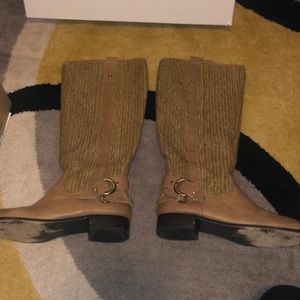 Antropologie tan weave leather boots